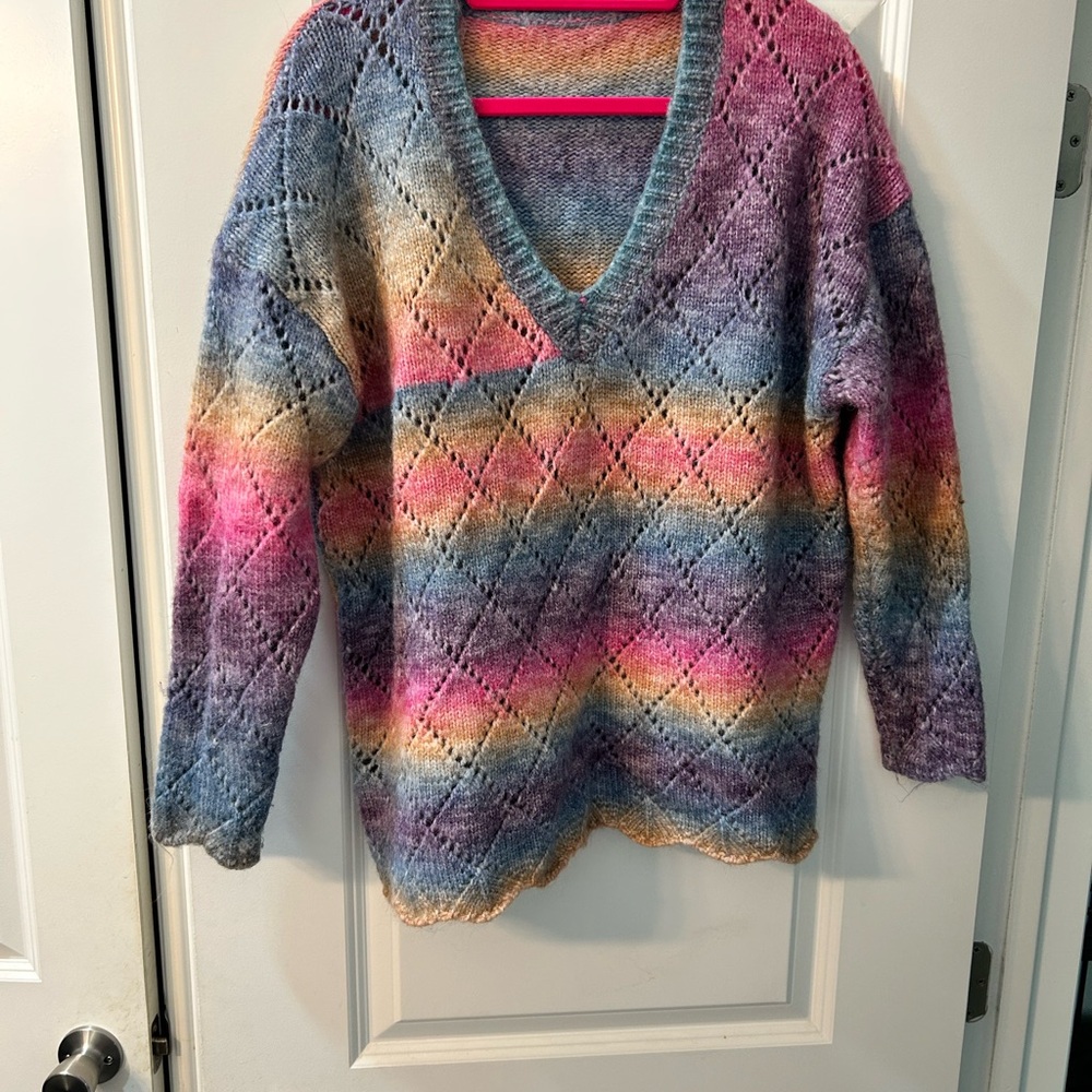 Multicolor V-Neck Women's Sweater